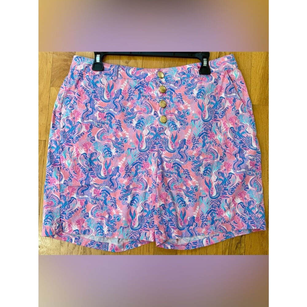 St John Collection Mermaid Print Shorts Pink Blue Coastal Size 10